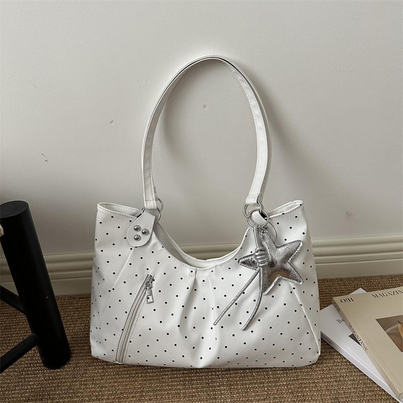 Korean polka dot PU tote bag women's large-capacity commuter shoulder bag new student class versatile handbag
