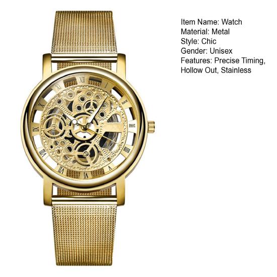 Часы унисекс, механические часы с полой имитацией, сплошной цвет, роскошные роскошные часы из нержавеющей стали с точным временем, круглый циферблат, регулируемый винтажный бизнес-подарок, часы для пары