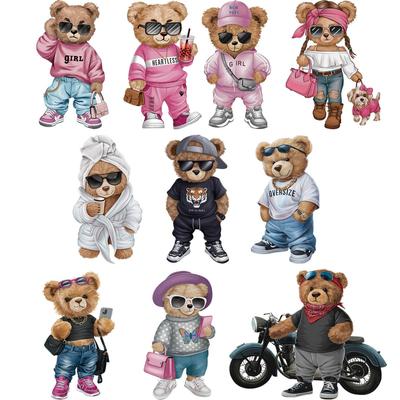 Средний медведь Термонаклейки Переводные виниловые термопрессы A-Level Моющиеся толстовки своими руками Топы Нашивки для детей Одежда