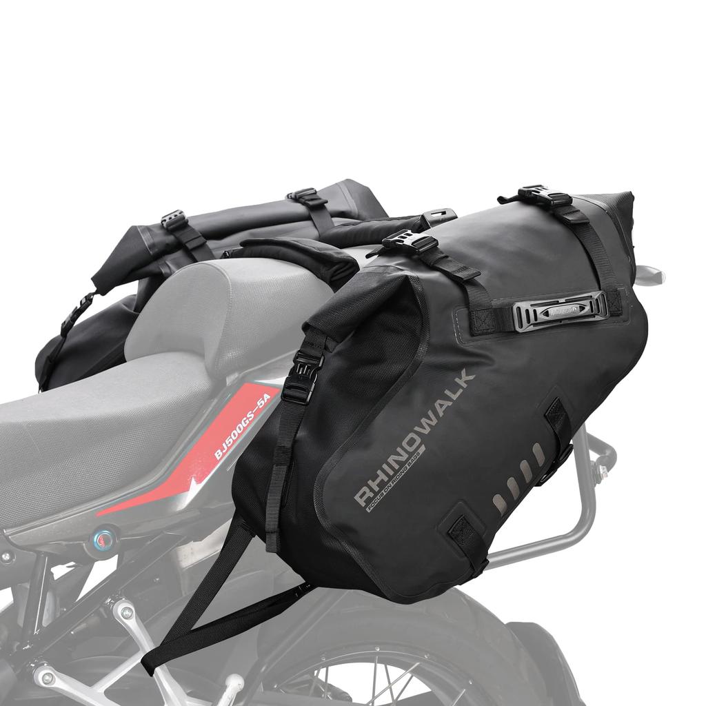 Rhinowalk Motorcycle Waterproof Side 28L Large Touring Long Completely Sandproof Saddle Left and Right Easy To Universal Side Black Bag, Capacity,