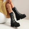 Maogu 2024 Platform Gothic Shoes Leather Women's Black High Boots Female High Heels Women Combat Punk Chunky Ladies Booties 43