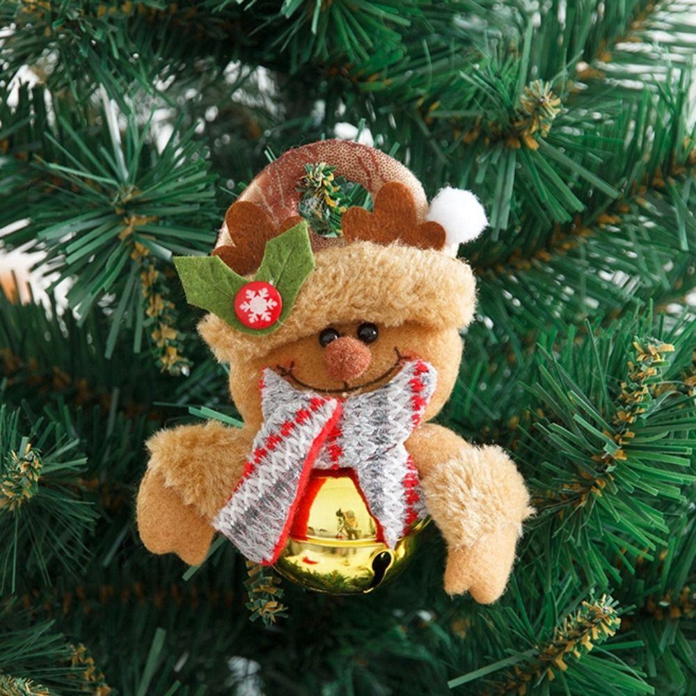 4Pcs Soft Christmas Tree Pend Round Bell Santa Ornaments Xmas Bell Hanging Ornaments  Kids Toys