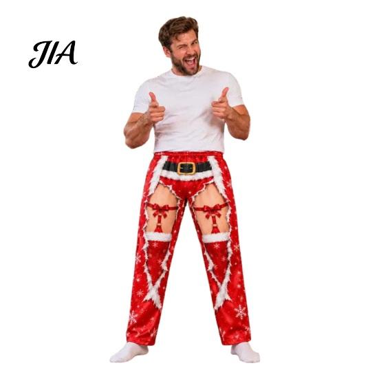 Cheeky Festive Printed Lounge Pants Men Christmas Pajama Pants, Funny Illusion Print Holiday Loungewear Bottoms, Elastic Gift for Boyfriend Waistband