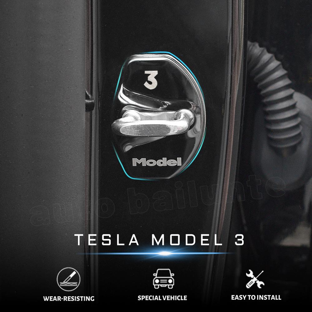 Для Tesla Model 3 2023 2022-2017 автоаксессуары автомобильный дверной замок Пряжка наклейки крышка дверной замок черный алюминий