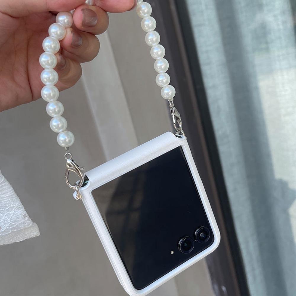 Чехол для телефона через плечо с ремешком на запястье из жемчужной цепочки и веревкой из искусственной кожи, защита шарниров, ультратонкий противоударный защитный чехол