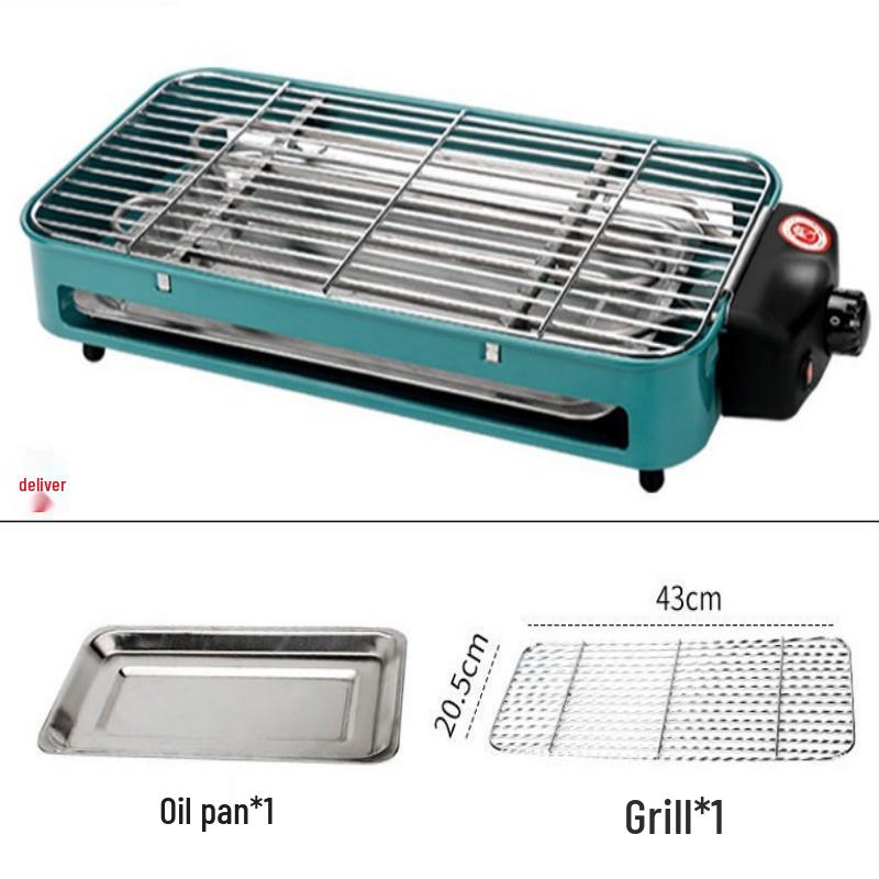 Multifunctional Electric Grill & Roaster with Non-stick Pan and Smokeless Griddle for Skewers and Sausages