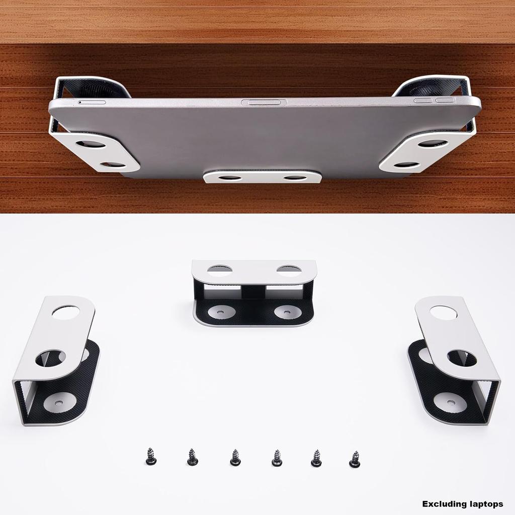 Under Desk Laptop Storage Mount Metal Thickness 1.37" for MacBook,Laptop,Mini,Keyboard,Router,with Anti-Scratch Silicone