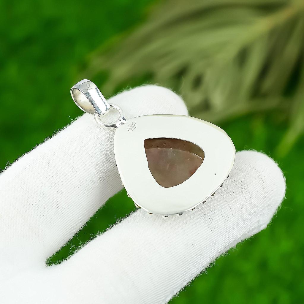 Womens day Deal Pear Natural Elestial Quartz 925 Sterling Silver Bezel Pendant