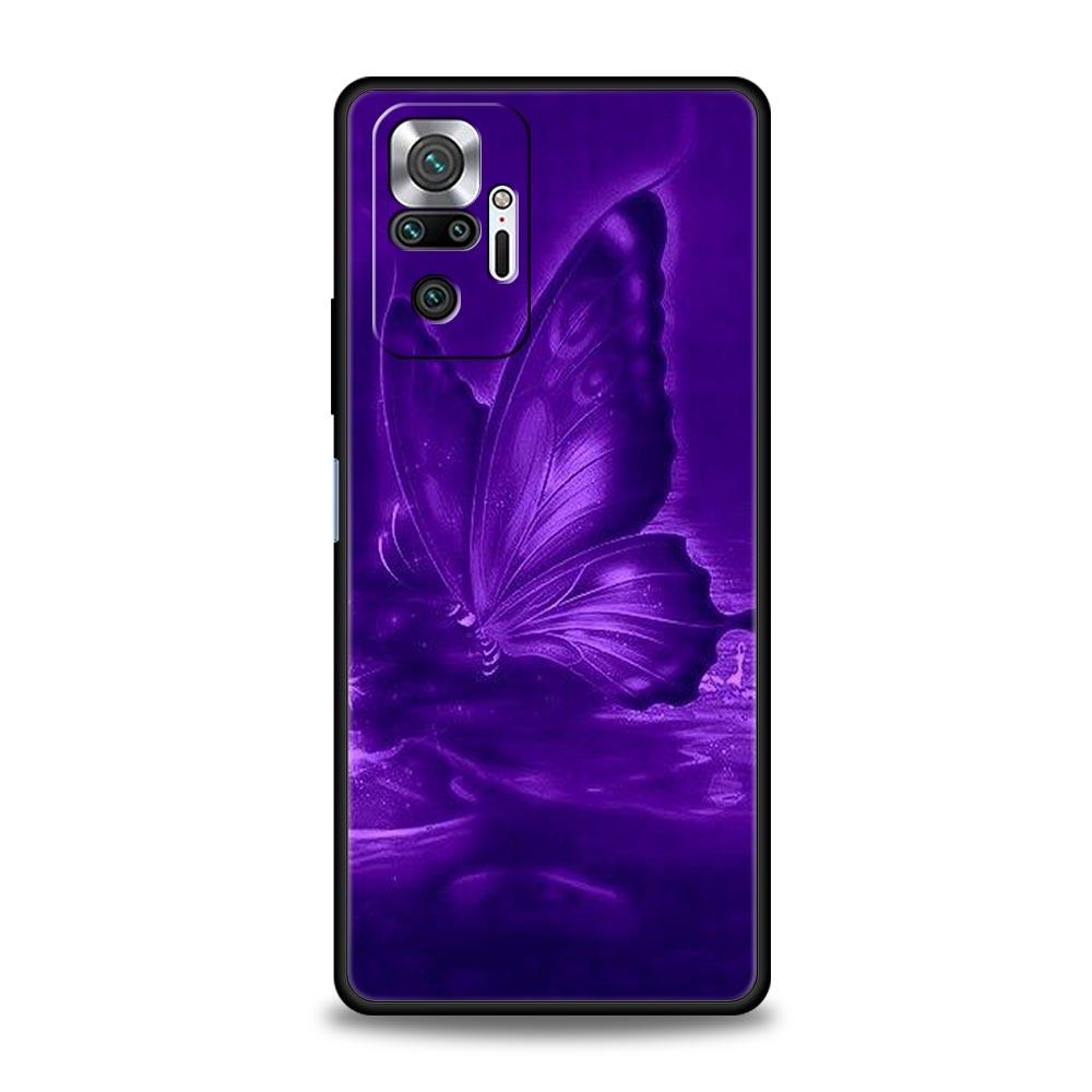 Арт Чехол-накладка Фиолетовая Бабочка для Redmi 14C 10C Note 15 14 13 12 10 11 K40 Pro Plus 5G Ударопрочный Мягкий ТПУ Корпус Fundas