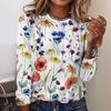 Spring and Autumn Loose and Beautiful Niche Casual and Comfortable Round Neck Long Sleeved 3D Flower Printing Women's T-shirts