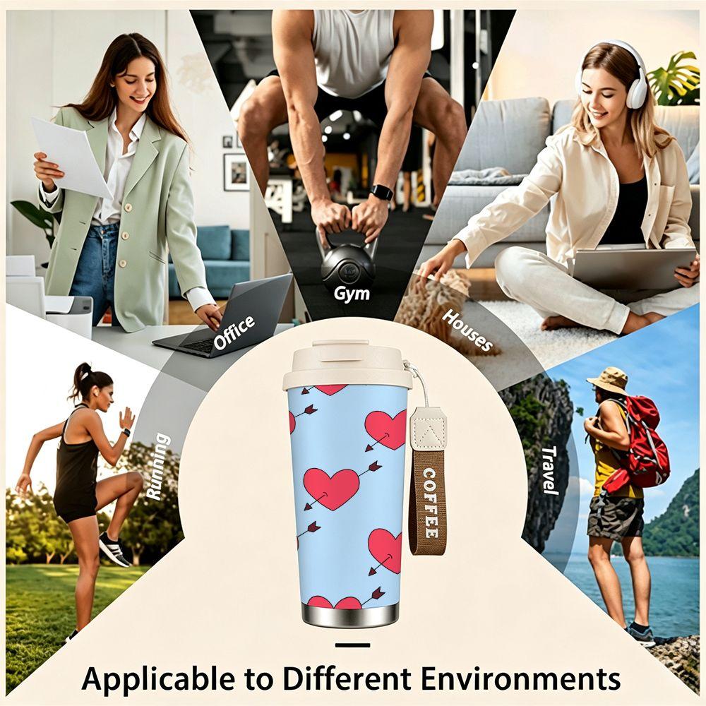 Cute Cupid Arrow Heart Pattern Stainless Steel Insulated Coffee Tumbler Vacuum Travel Mug Leakproof Cup for Gift Home Office