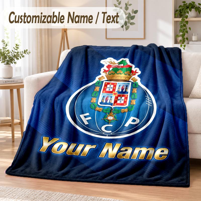 Custom Text Flannel Blanket FC Porto Print Warm Cozy Blanket Home Sofa Bedding