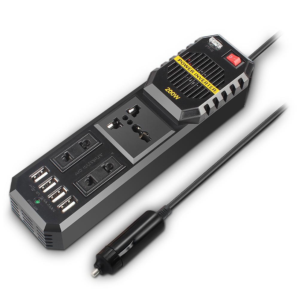 DC 12V To AC 220V-230V 200W Universal Socket 4 USB Light Weight Portable Car Power Inverter Converter Adapter Modified Sine Wave Inverter