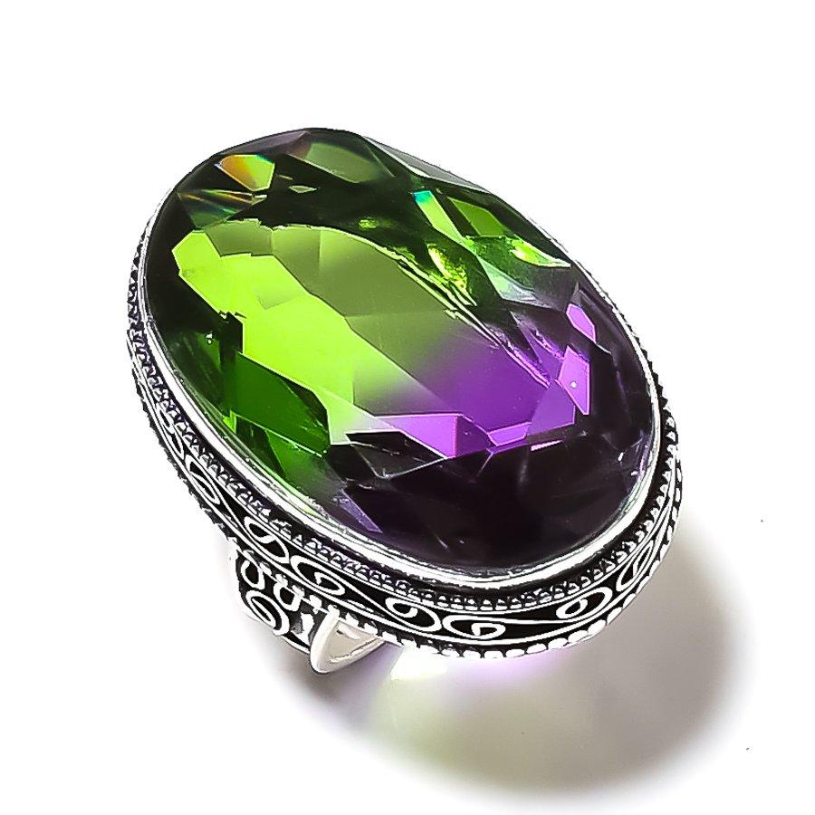 Bi-Color Tourmaline Gemstone 925 Sterling Silver Gift Jewelry Ring Size 9