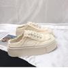 Ретро квадратный носок полутапочки без застежек женская летняя одежда для отдыха на открытом воздухе новая платформа увеличивающая рост парусиновая обувь для нищих