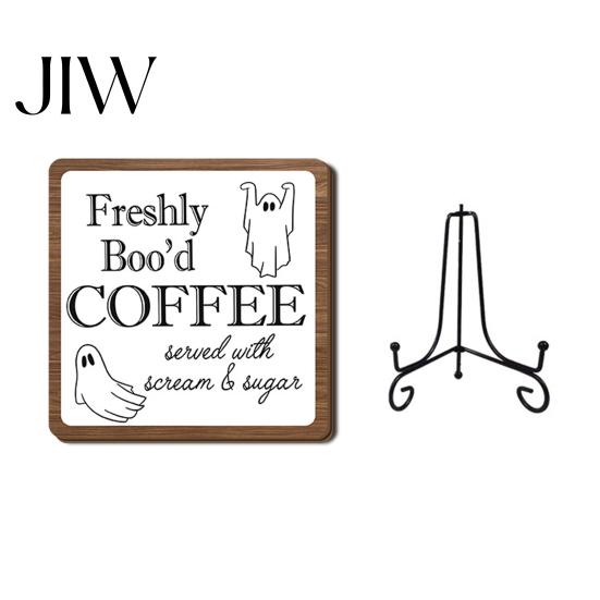 Spooky Bathroom Shelf Decor Halloween Wooden Sign with Stand, Freestanding Gothic Tabletop Sign, Funny Text Table Centerpiece for Home Coffee