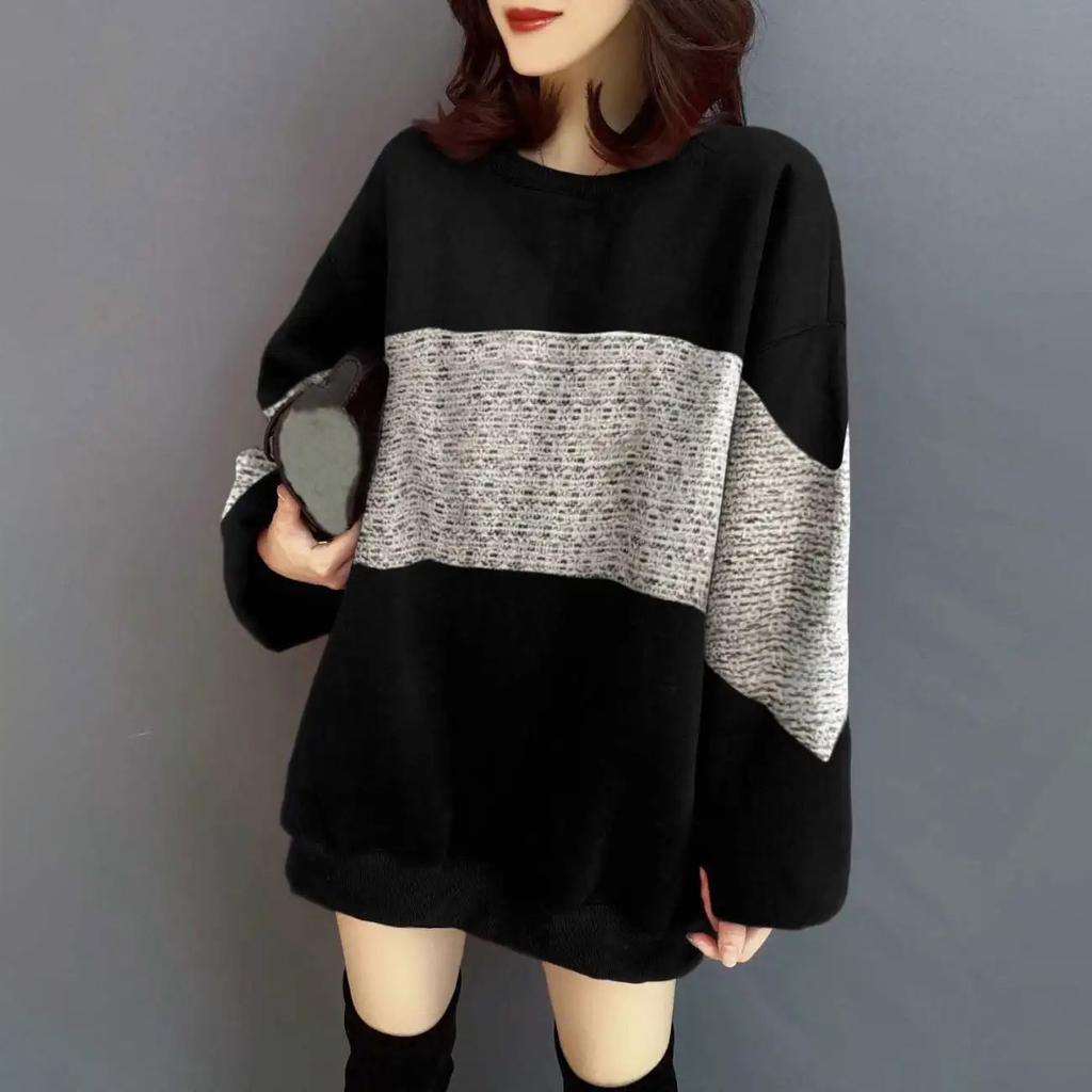 Толстовка для женщин, осенне-зимние свободные и большие повседневные топы с круглым вырезом, удобные тонкие пуловеры