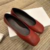 Women's Leather Ballet Flats Soft Soled Commuter Single Shoes 2025 Summer Square Toe Flat Mary Jane Shoes