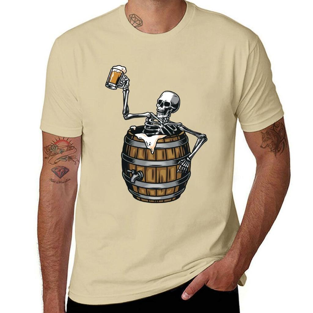 Skeleton Drinking Beer T-Shirt Customizeds Tees Customs Design Your Own Sweat Fruit of the Loom Mens T Shirts