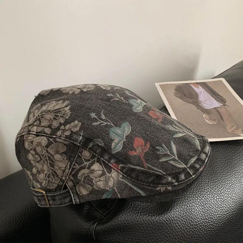WTEMPO Ретро Простые Повседневные Цветочные Печатные Джинсовые Береты Женские Универсальные Этнические Стильные Однотонные Хлопковые Кепи Шляпы
