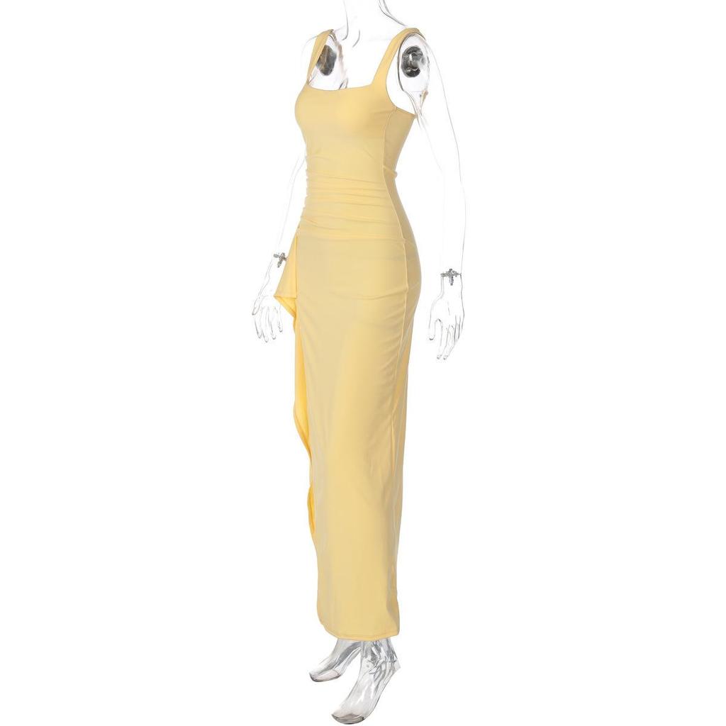 Летняя мода 2025 Женское вечернее платье в европейском и американском стиле с открытой спиной и высоким разрезом