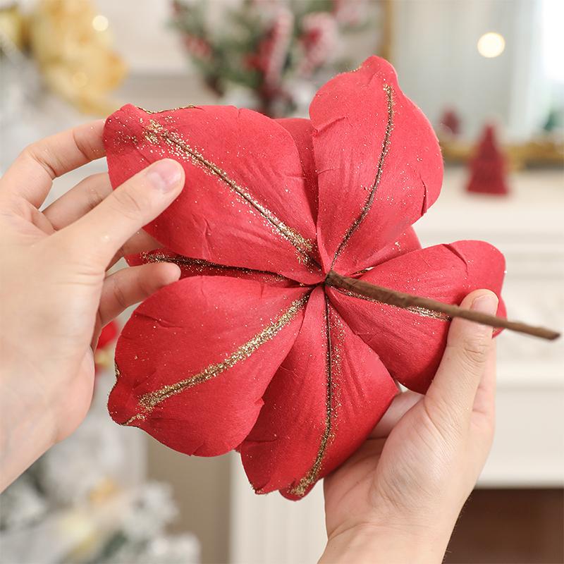 24CM Velvet Artificial Magnolia Christmas Flowers Bouquet Christmas Tree Ornaments Home Room Decoration New Year Gift