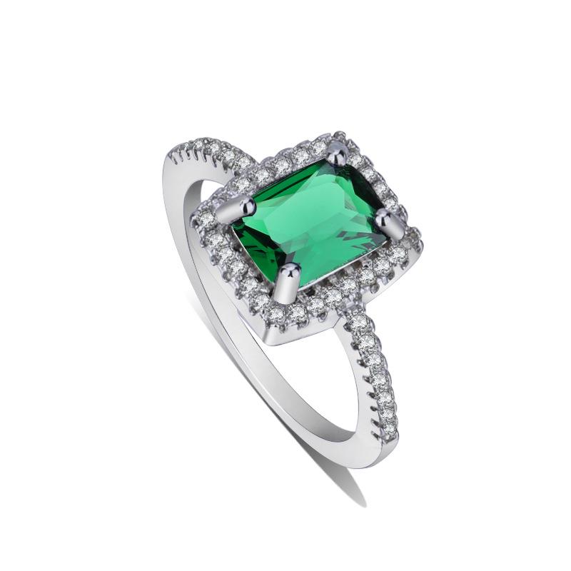 925 Sterling Silver Square Inlaid Crystal Rings for Women Charm Jewelry Party Gift