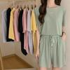 3 шт./компл. Ice Silk Ladies Пижамный комплект Женская домашняя одежда Простая повседневная удобная свободная одежда с коротким рукавом Шорты Штаны Комплект школьная пижама