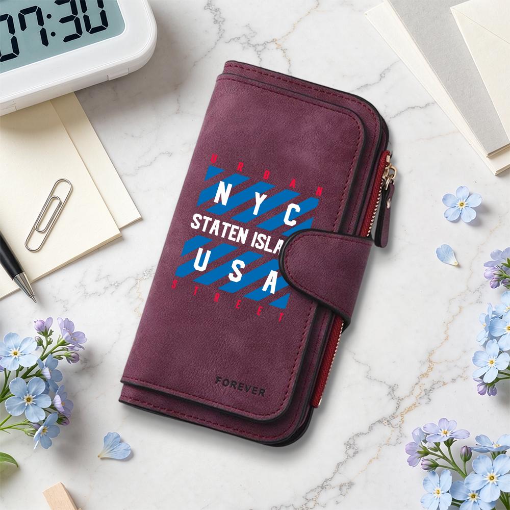 Женский длинный кошелек Модный кошелек с принтом NYC Повседневный портативный кошелек-клатч с множеством отделений для карт для повседневного использования