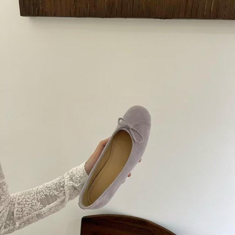 Weekend College~ Круглые балетки с бантом, женские замшевые туфли на мягкой подошве, узкие шнурки Мэри Джейн