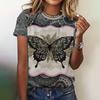 Women's Round Neck T-shirt 3D Digital Printed Short Sleeved Shirt Fashionable Butterfly Print 3432