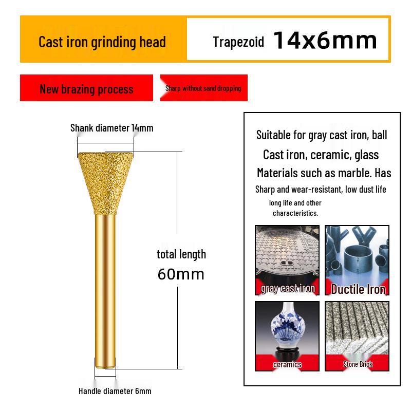 Diamond Brazed Carbide Grinding Head for Ductile Iron & Stone, Compatible with Electric Drills