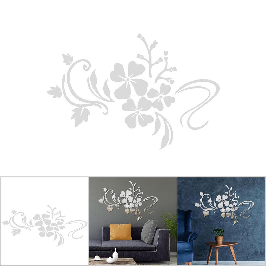 Home Parlour Room Mirror Plastic Flower Art Removable Wall Sticker Decoration Decal Silver