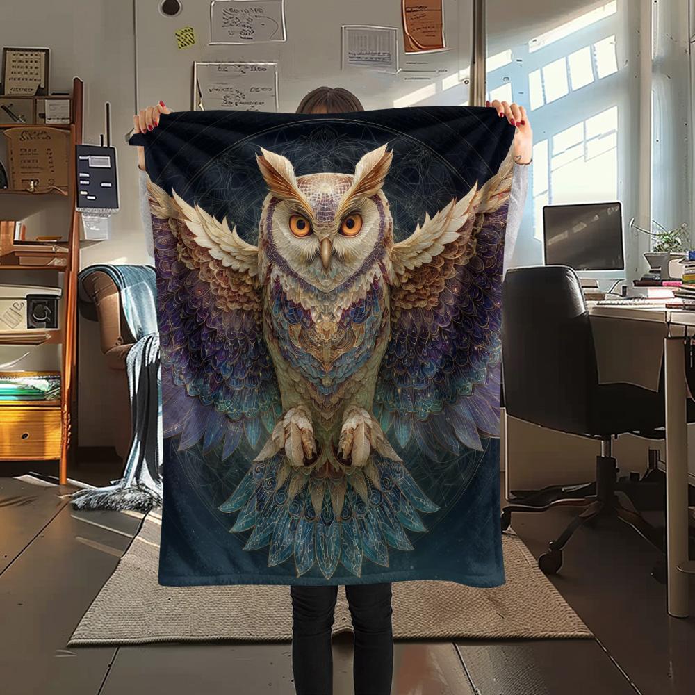 Фланелевое одеяло с принтом «Сова с крыльями», Высококачественное, Удобное для всех сезонов, Декор для дома, Тепло и уют