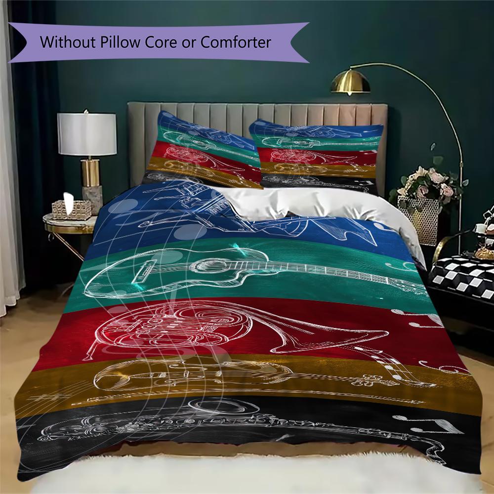 1PC Musical elements Bedding Quilt Set Quilt Cover Pillowcase Home Decoration Birthday Gift (1 * duvet cover + 2 * pillowcase, without core)A16