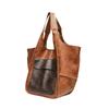 Retro Soft Leather Tote Bag Casual Patchwork Large Capacity Handbags Versatile Color Blocked Splicing Women's Underarm Bag