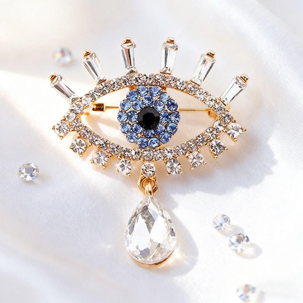 Hollow Out Devil Eye Brooch Pin Crystal Pendant Banquet Clothes Pin Decoration