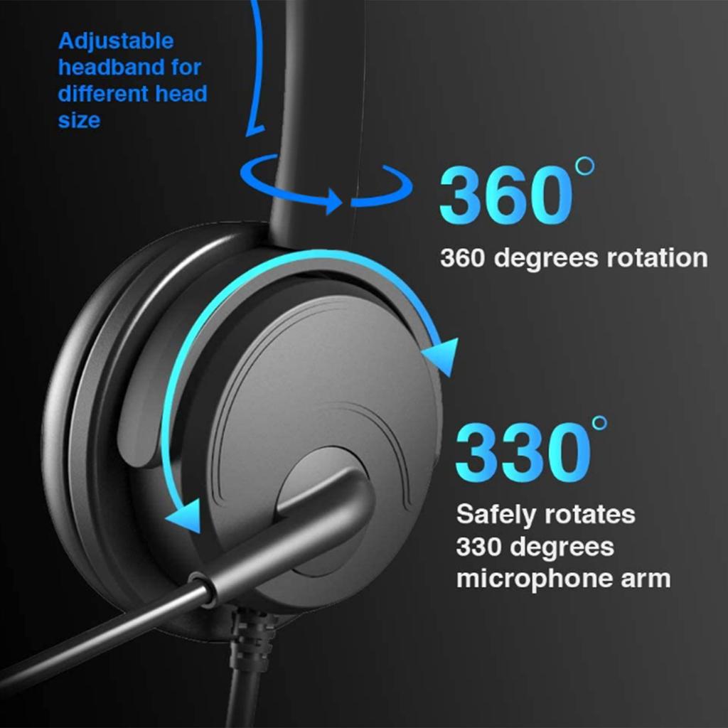 131 One Ear Headset, USB Headphones, Head Mounted Computer Headphones for Call Center Headsets in Right and Left Ear with Volume Control in Cable