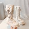Children Chain High Boots Summer Girls Hollow Princess Boots with Bow-knot Kids Fashion Fashion PU Boots Side Zip Low Heels