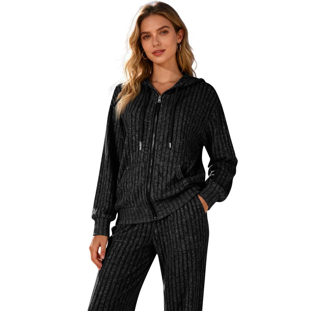 Женские спортивные костюмы из 2 предметов: худи на молнии с капюшоном и карманами и брюки с эластичной талией, мягкий эластичный осенне-зимний наряд