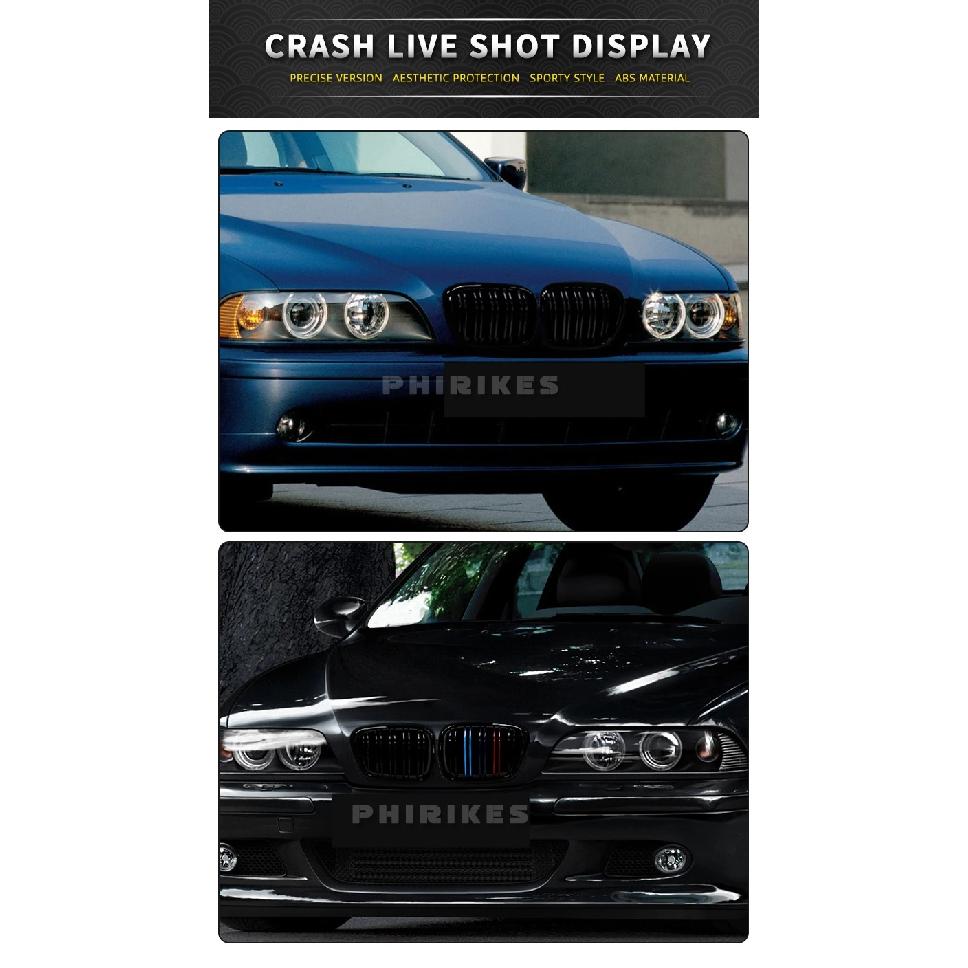 Для BMW E39 5 серии 525 528 530 Глянцевая черная решетка радиатора Передняя решетка капота автомобиля Решетки-ноздри Гоночная решетка 99-03 Аксессуары Двойная линия