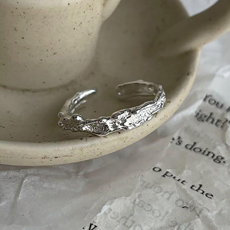 Shiny Small Square Diamond Tin Pattern Ring Women's Niche Design High-end Sense Simple Fashion Versatile Open Ring