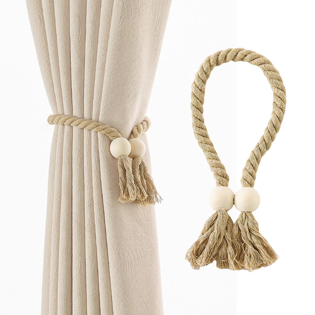 Магнитные подхваты для штор 2 шт. Плетеные вручную хлопковые веревки с кисточками, деревянные бусины, держатели для штор, домашний декор