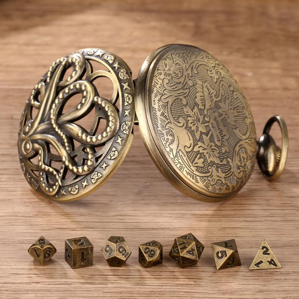 7pcs DND Mini Dice with Pocket Watch Case Portable Polyhedron Dices Dungeons&Dragons Table RPG