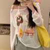 Летние забавные футболки с длинным рукавом с рисунком, женские повседневные свободные тонкие слегка прозрачные солнцезащитные топы, белая футболка