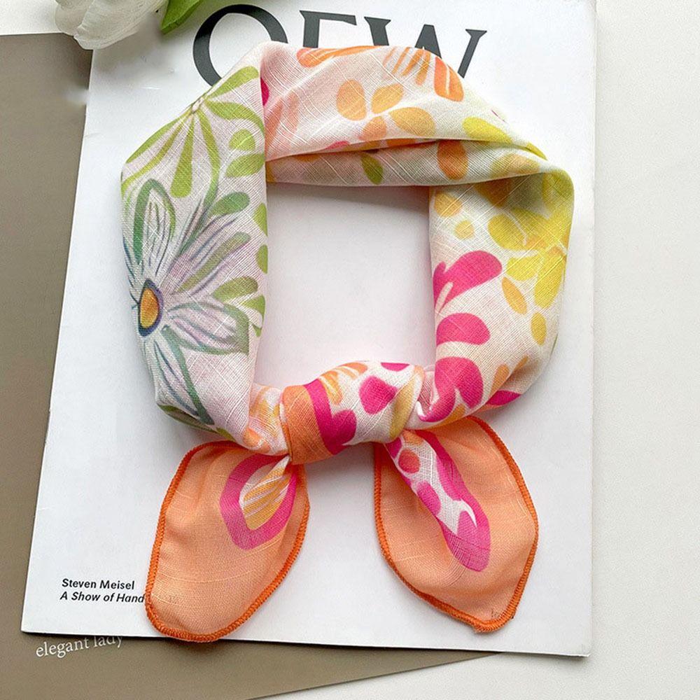 Шарфы в корейском стиле, декоративные шейные платки, квадратный платок, шелковый платок с цветочным принтом