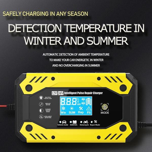Автомобильное зарядное устройство, полностью автоматическое 12 В/24 В, интеллектуальное импульсное ремонтное зарядное устройство для быстрой зарядки для AGM LFP GEL WET свинцово-кислотное