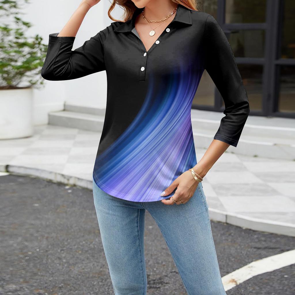 Женский модный повседневный топ на пуговицах с длинным рукавом и цветочным принтом, v-образным вырезом и пуговицами