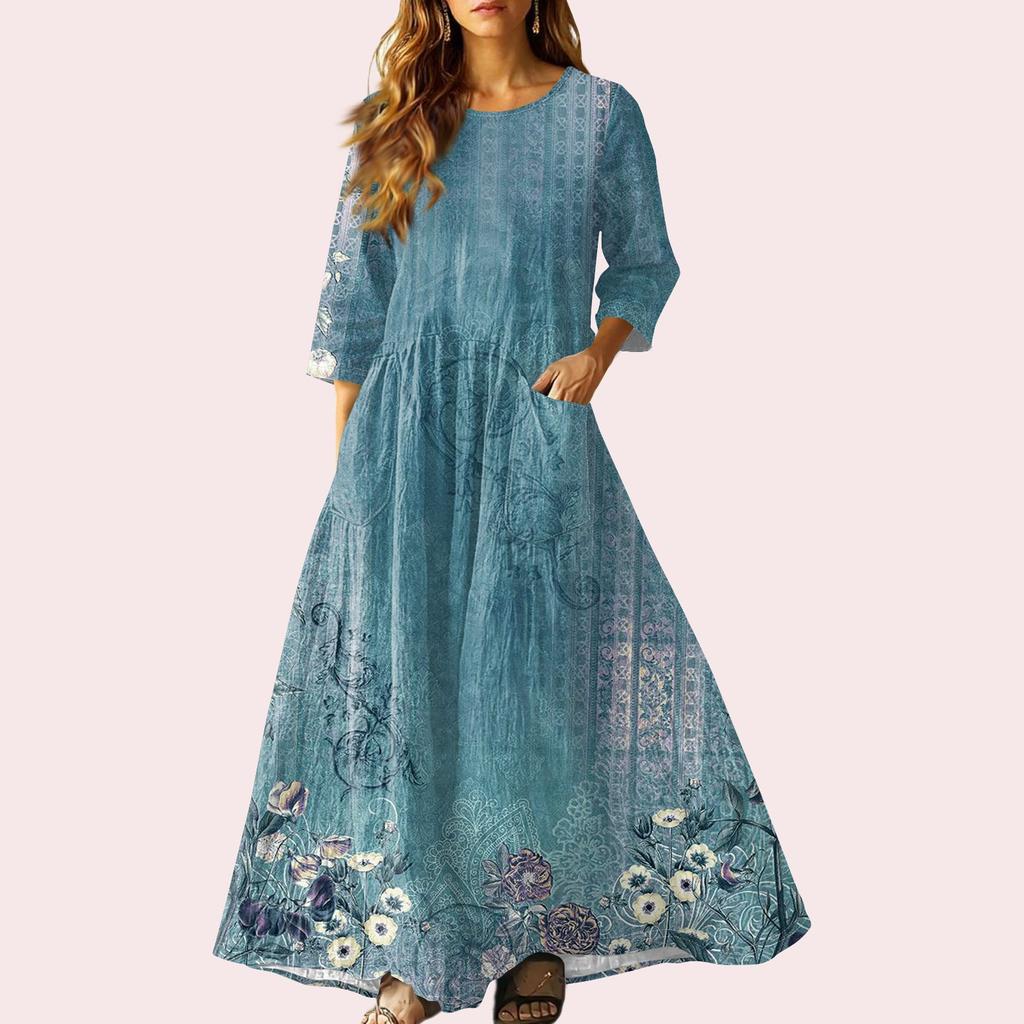 Women's Retro Ethnic Style Ribbon Embroidered Sleeveless Linen V-neck Maxi Dress