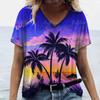 Новая женская футболка с принтом кокосовой пальмы, женская трендовая одежда большого размера, модная рубашка с коротким рукавом, женская блузка с v-образным вырезом 2024